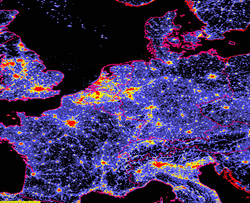 Lichtverschmutzungskarte Mitteleuropa 2008